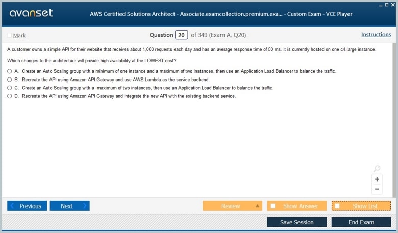 AWS Certified Solutions Architect - Associate Premium VCE Screenshot #1